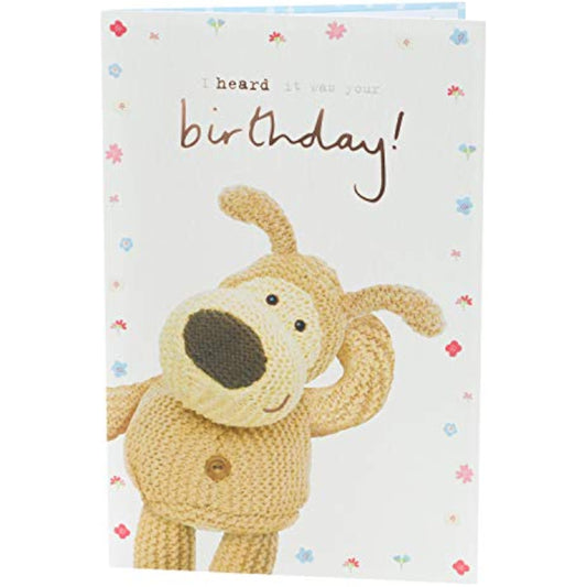Cute Boofle birthday greeting card from UK Greetings featuring adorable character and cheerful design for special celebrations.