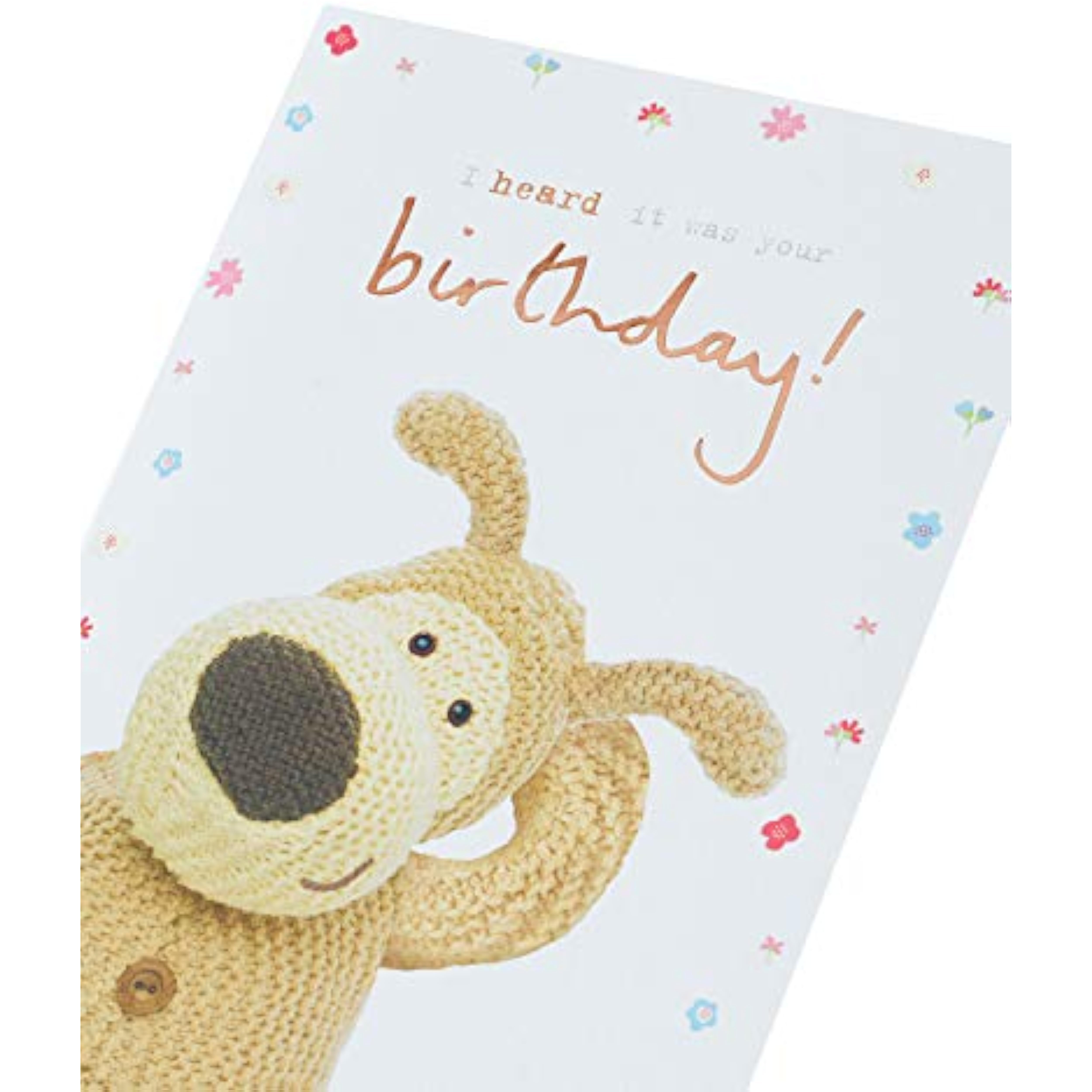 Cute Boofle birthday greeting card featuring adorable illustration and cheerful message, perfect for celebrating special occasions.