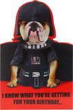 Cute Darth Vader Bulldog Star Wars birthday greeting card featuring a cartoon dog in Darth Vader costume, UK Greetings design.