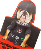 Cute Darth Vader Bulldog Star Wars birthday greeting card with cartoon illustration, ideal for Star Wars fans and dog lovers.