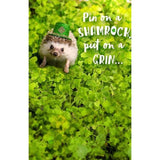 Cute hedgehog St. Patrick's Day greeting card featuring a charming illustration, ideal for celebrating the holiday.