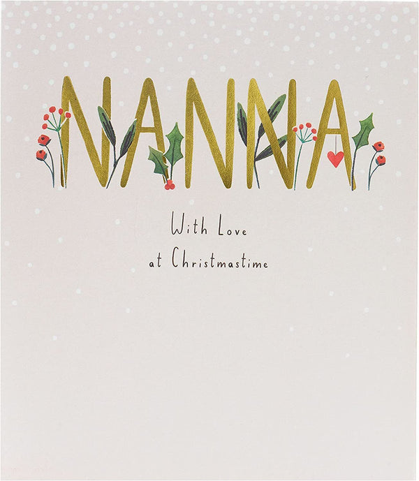 Cute Nanna Christmas greeting card with a heartwarming holiday design by UK Greetings, featuring festive illustrations and cheerful colors.