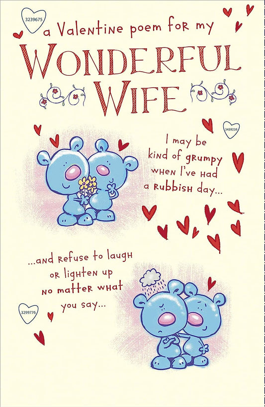 Cute teddy bear wife Valentine's greeting card from UK Greetings featuring a adorable teddy bear illustration.