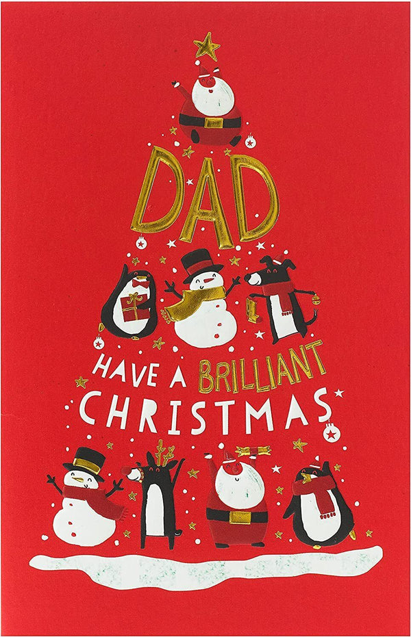 Festive Christmas greeting card by UK Greetings featuring Christmassy characters and a decorated tree design.
