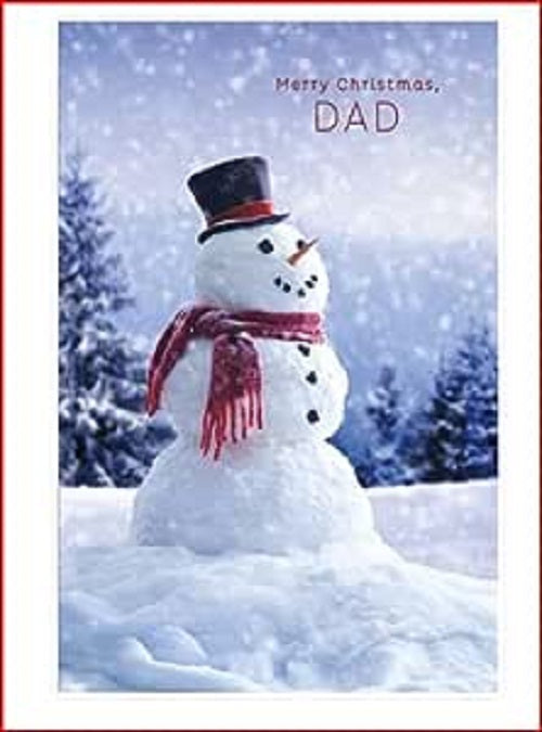 Christmas greeting card for dad featuring a snowman with heartfelt holiday wishes, by UK Greetings.
