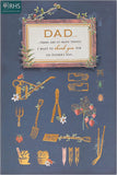 Father's Day greeting card featuring dad gardening icons, UK Greetings design with colorful illustrations and heartfelt message.