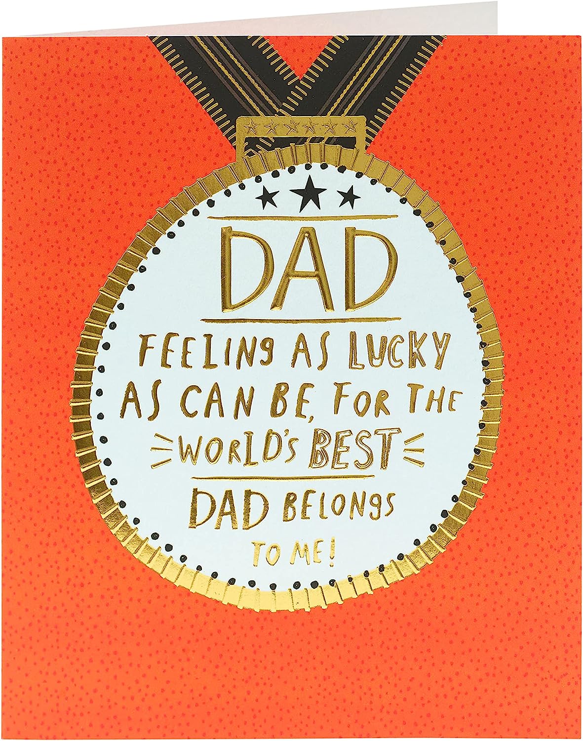 Gold medal-themed Father's Day greeting card from UK Greetings featuring a celebratory design and heartfelt message.