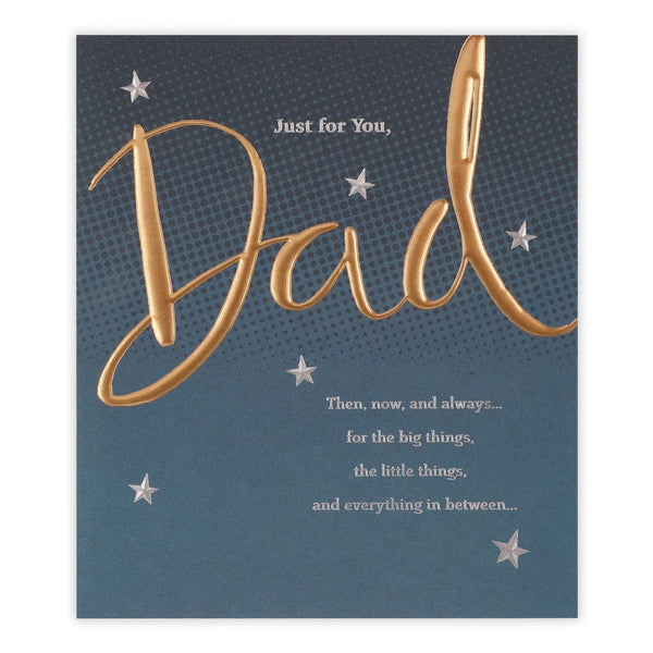 Gold "Dad" text Father’s Day greeting card from UK Greetings, featuring a stylish design and heartfelt message inside.