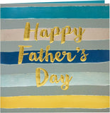 Father's Day greeting card with colorful stripey text from UK Greetings, featuring a cheerful design on the front.