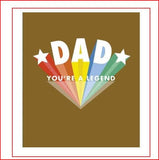 Father's Day greeting card from UK Greetings featuring a humorous "Dad You're a Legend" design.