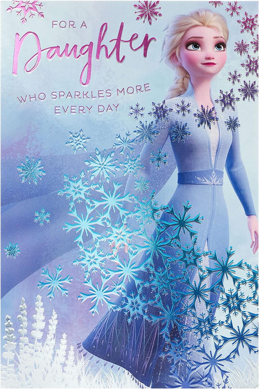 Frozen-themed daughter birthday greeting card featuring Elsa from Disney, perfect for celebrating her special day.