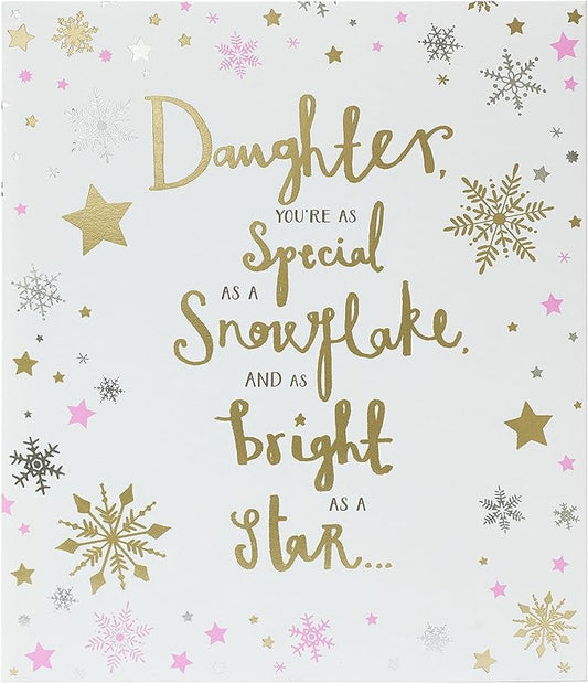 Daughter Christmas greeting card with sparkling silver foil holiday wishes, featuring festive design and heartfelt message.