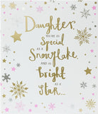 Daughter Christmas greeting card with sparkling silver foil holiday wishes, featuring festive design and heartfelt message.