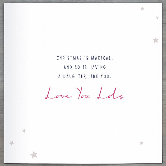 Pink Christmas greeting card featuring a daughter deer inside a glass bell jar, with festive holiday design.