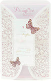 Laser cut Butterfly Elegance birthday greeting card for daughter, featuring intricate butterfly designs on white card stock.