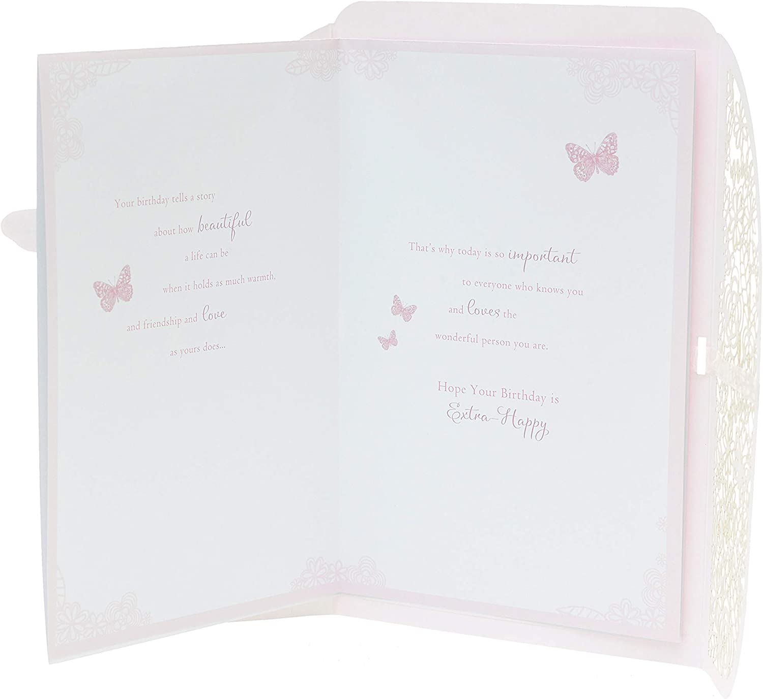 Laser cut butterfly birthday greeting card for daughter from UK Greetings, featuring intricate butterfly designs and elegant details.