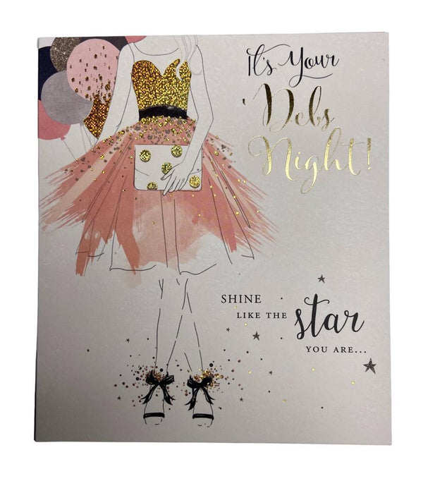UK Greetings Debs Night Glitter Congratulations Card with sparkling design and festive message for special celebrations