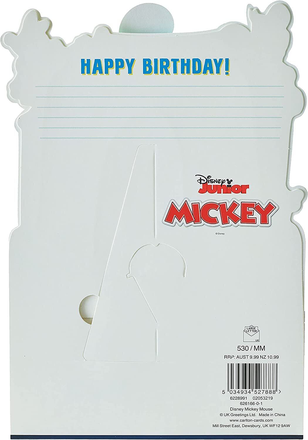 Disney Mickey Mouse 3D pop-up birthday greeting card by UK Greetings featuring Mickey Mouse design and birthday message.