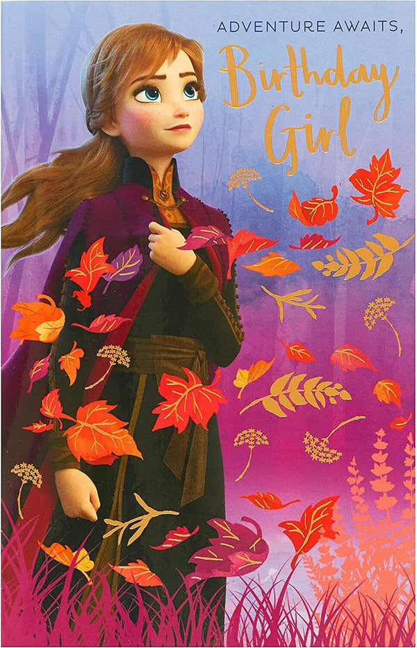 Disney Anna Pop Up Frozen 2 girl birthday greeting card featuring a detailed 3D Anna design from UK Greetings.
