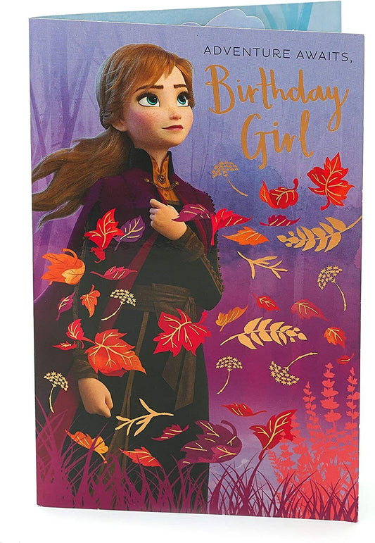 Disney Anna Pop Up Frozen 2 girl birthday greeting card with colorful winter scene and 3D pop-up design by UK Greetings