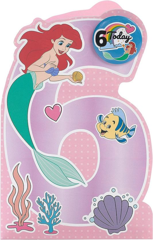 Disney Ariel 6th birthday greeting card by UK Greetings featuring colorful underwater scene with Ariel and friends.