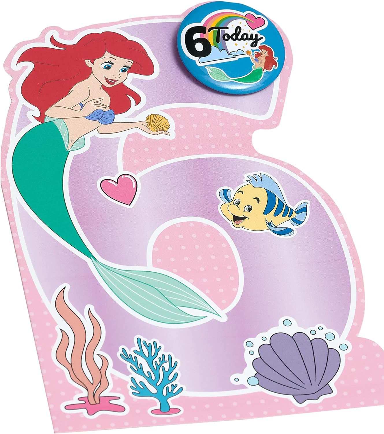 Disney Ariel 6th birthday greeting card featuring colorful underwater scene and Ariel illustration by UK Greetings.