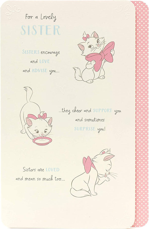 Disney Aristocats Marie greeting card featuring a birthday message with Marie the white kitten from UK Greetings.