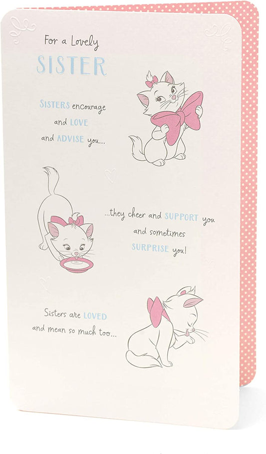 Disney Aristocats Marie birthday greeting card featuring Marie the kitten from the Disney Aristocats series, UK Greetings brand.