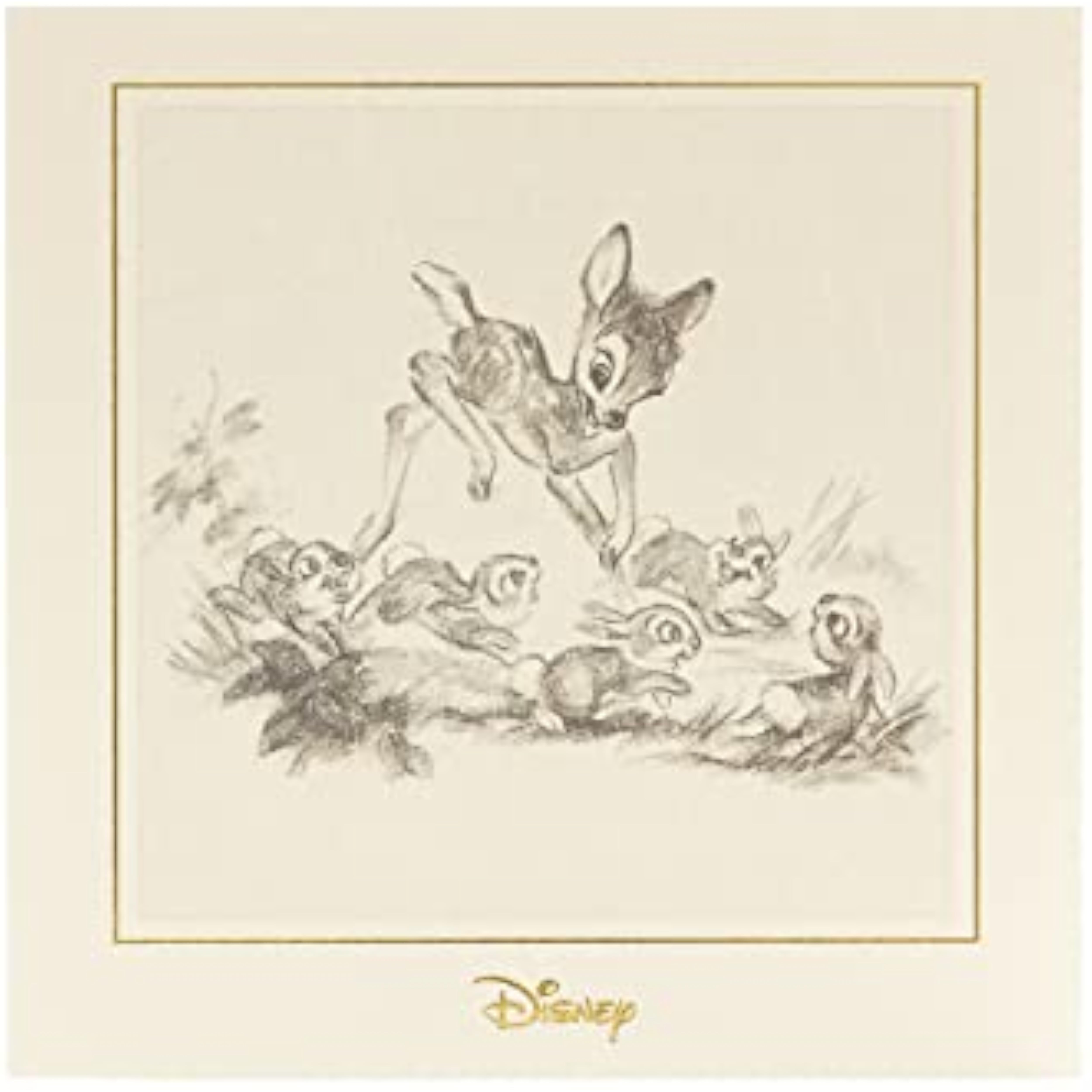 Disney Bambi original sketch greeting card by UK Greetings featuring Bambi's sketch on a blank birthday card.