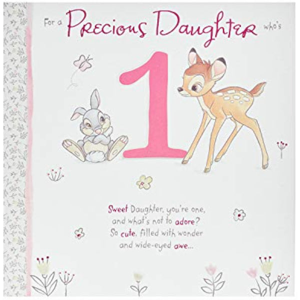 Disney Bambi Thumper first daughter birthday greeting card featuring colorful illustration of Thumper and Bambi from UK Greetings