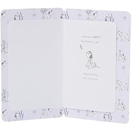 Disney 101 Dalmatians birthday greeting card for mum by UK Greetings, featuring colorful Dalmatian puppy illustrations.