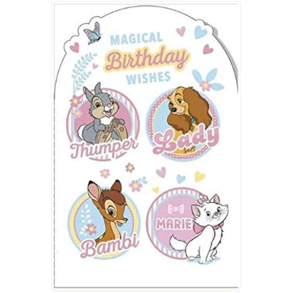 Disney Birthday Wishes greeting card featuring Bambi, Thumper, Lady, and Marie characters from UK Greetings.