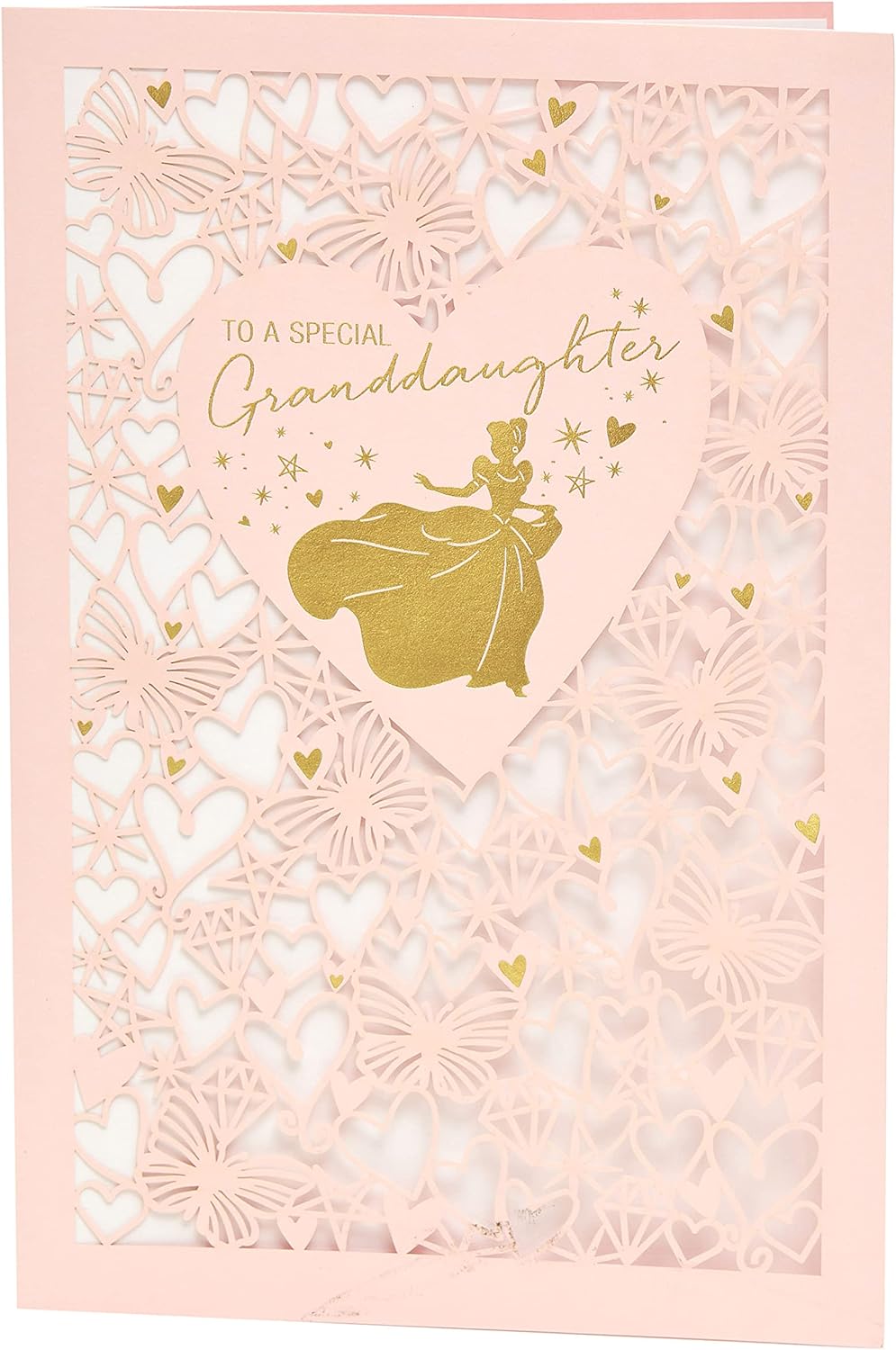 Disney Cinderella greeting card featuring a magical scene with Cinderella and her carriage, perfect for granddaughters.