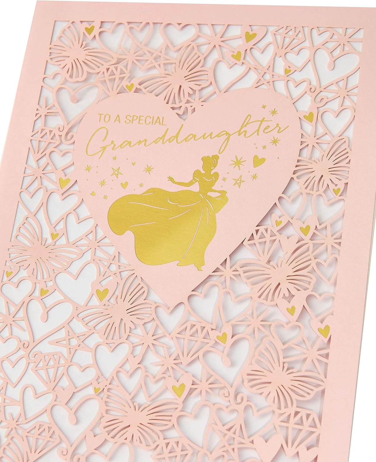 Disney Cinderella granddaughter greeting card by UK Greetings featuring a colorful illustration of Cinderella in a magical scene.