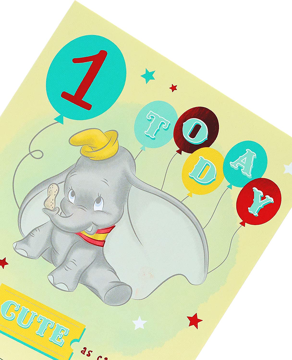 Disney Dumbo birthday greeting card by UK Greetings featuring Dumbo the elephant with a festive design for a special day.