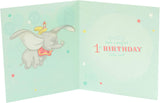 Disney Dumbo birthday greeting card by UK Greetings featuring Dumbo flying with a festive message.