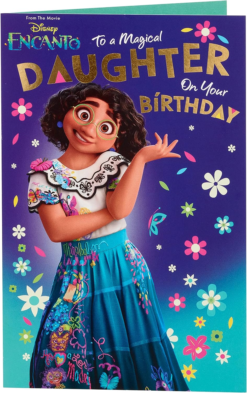Disney Encanto birthday greeting card for daughter, featuring colorful Encanto characters on the front. UK Greetings brand card.