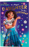 Disney Encanto birthday greeting card for daughter, featuring colorful Encanto characters on the front. UK Greetings brand card.