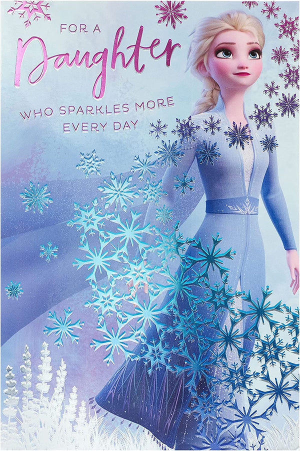 Disney Frozen 2 Elsa daughter birthday greeting card featuring Elsa from Frozen 2 with colorful, festive design.