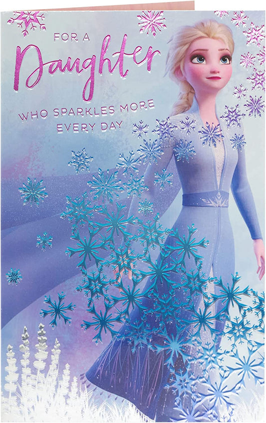 Disney Frozen 2 Elsa birthday greeting card for daughters, featuring Elsa from Frozen 2 with festive, colorful design.