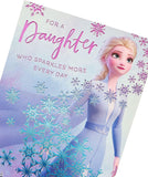 Disney Frozen 2 Elsa greeting card for daughter, featuring Elsa and winter scene, by UK Greetings, ideal for birthday celebrations.