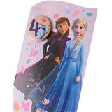 Disney Frozen Anna and Elsa 4th birthday greeting card with badge, featuring characters from the Disney animated film.