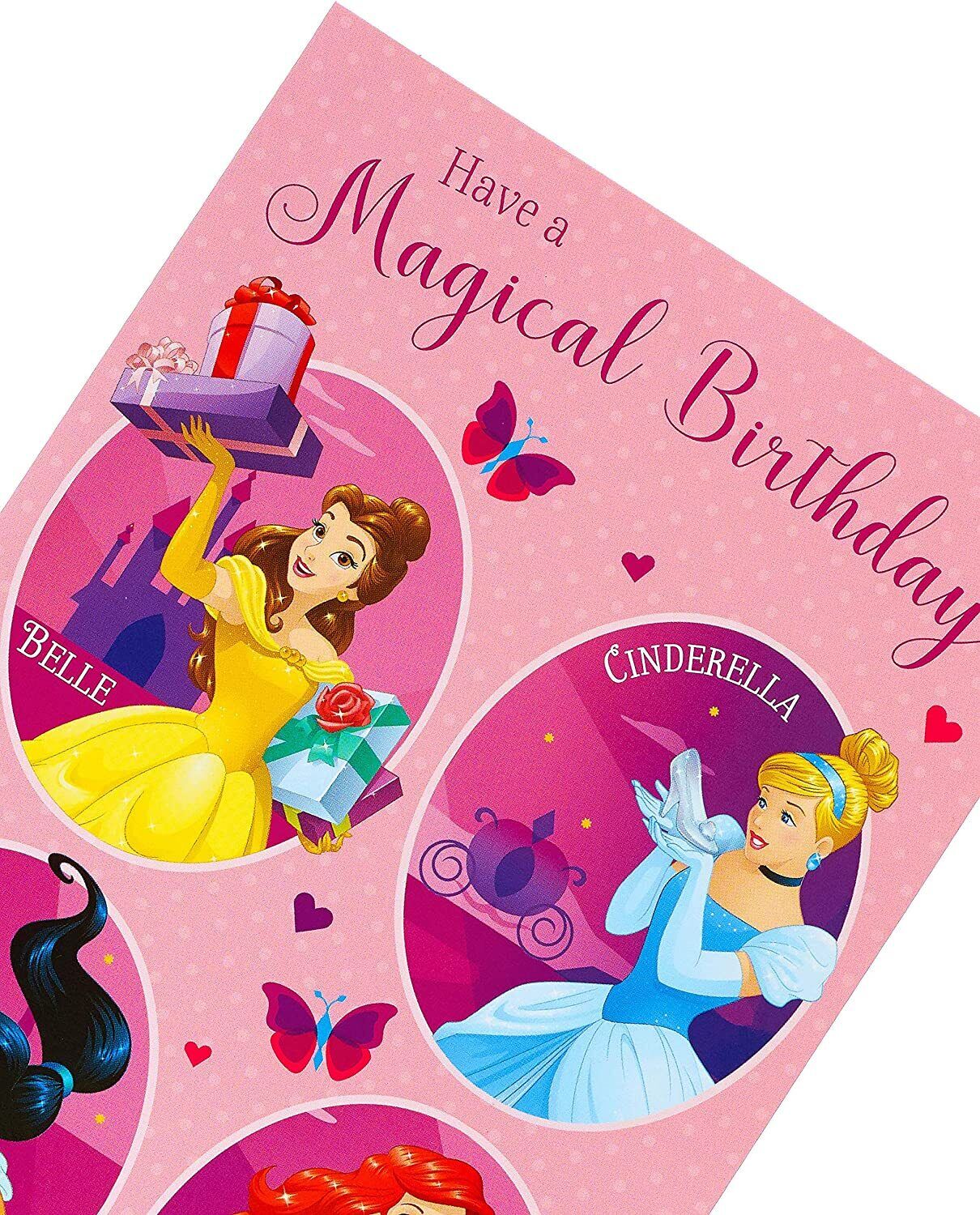 Disney Have a Magical Birthday greeting card featuring multiple princesses from UK Greetings, with colorful birthday-themed illustrations.