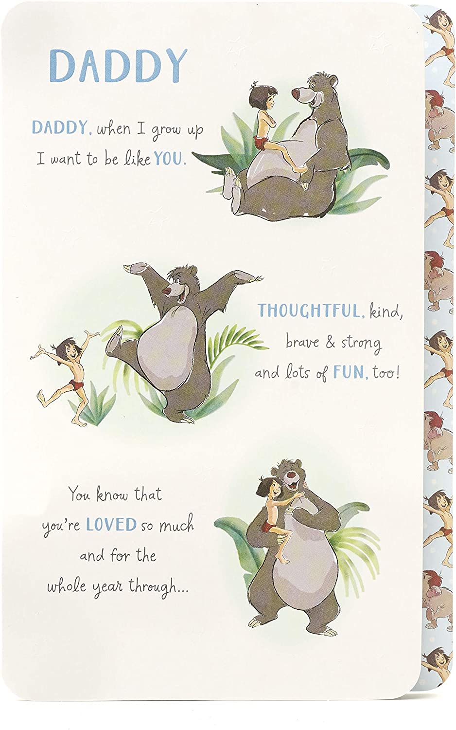 Disney Jungle Book Daddy birthday greeting card by UK Greetings featuring Mowgli and Baloo in a vibrant jungle scene.