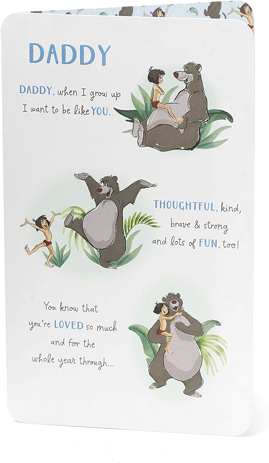 Disney Jungle Book Daddy birthday greeting card from UK Greetings featuring Mowgli and jungle animals in colorful illustration.