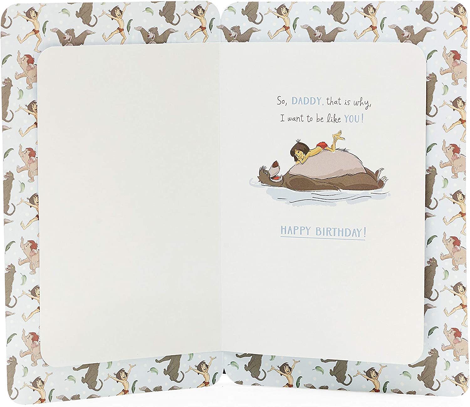 Disney Jungle Book Daddy birthday greeting card from UK Greetings featuring Mowgli and Baloo in a playful jungle scene.
