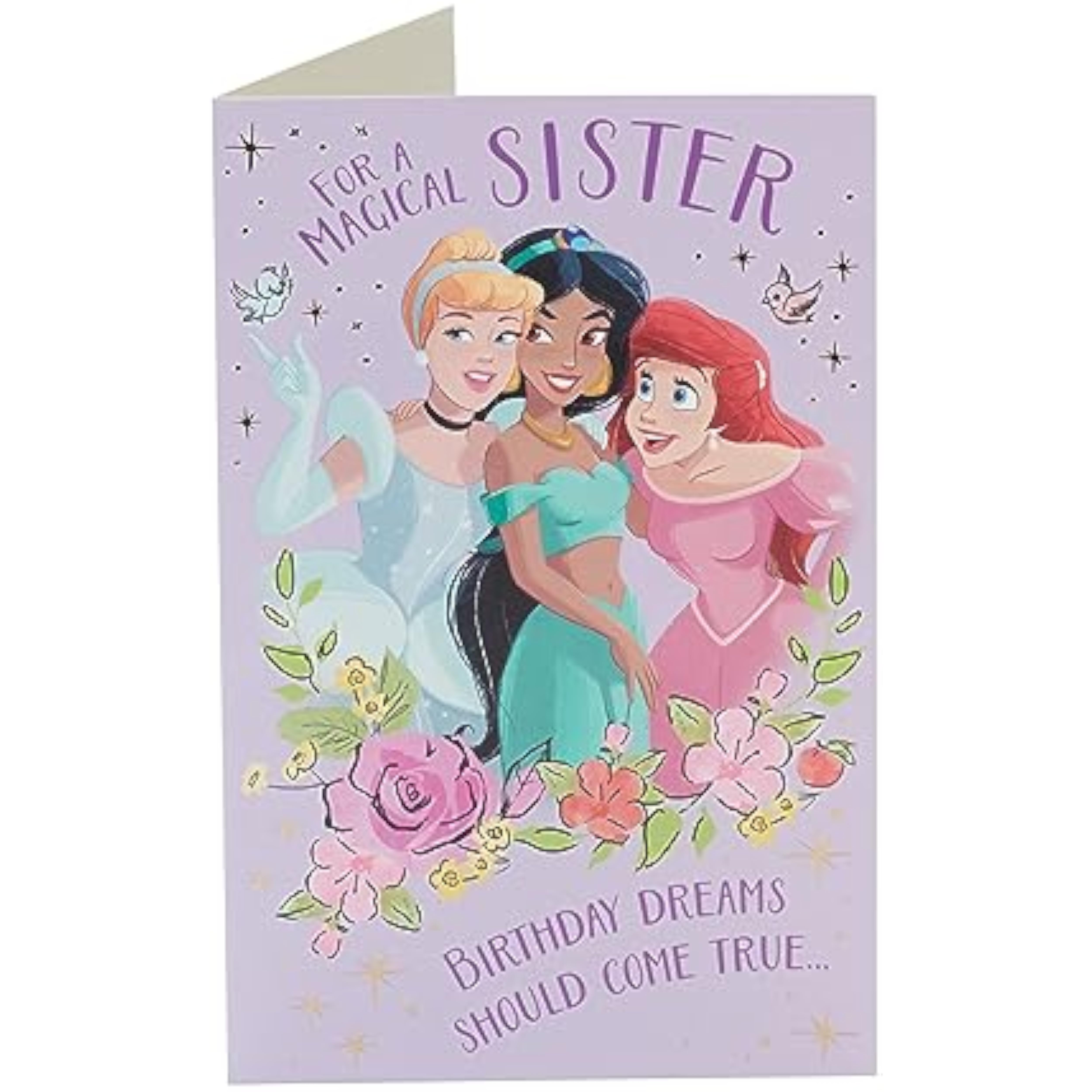Disney Magical Princess Sister birthday greeting card from UK Greetings featuring colorful princess design and celebratory message.