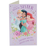 Disney Magical Princess Sister birthday greeting card from UK Greetings featuring colorful princess design and celebratory message.