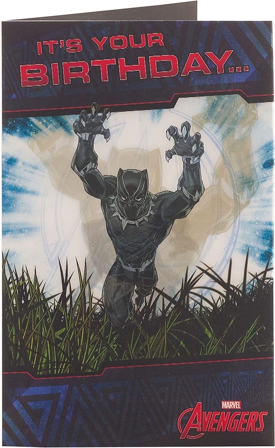 Disney Marvel Avengers 3D holographic greeting card featuring superhero characters, perfect for birthdays.