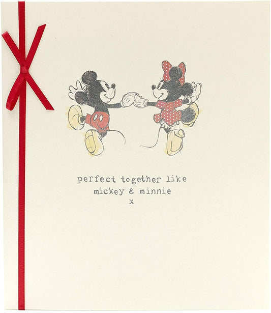 Disney Mickey and Minnie Mouse anniversary greeting card by UK Greetings featuring colorful cartoon characters and celebratory design.
